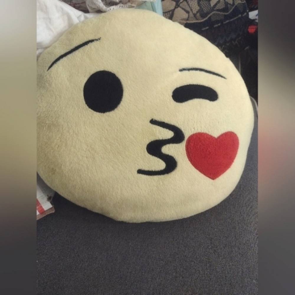 Winking Emoji Pillow - Yellow, Black and Red Small Circle Pillow...